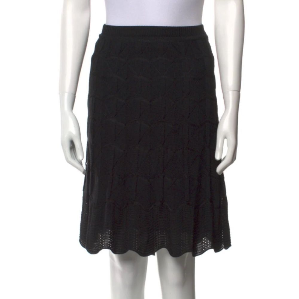 M Missoni IT48 US 12 Black Knit Wool Blend Skirt Scalloped Hem Elegant Minimalis